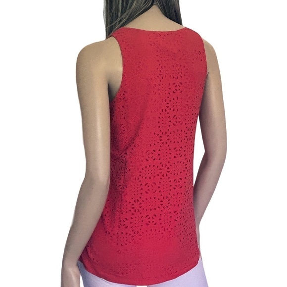 Jeanne Beker Top Tank Blouse Laser Cut Design Sleeveless Cheater Cut Pullover - Picture 8 of 12